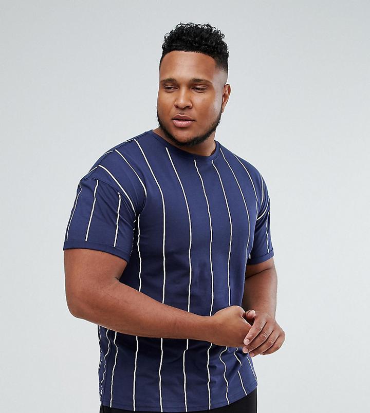 Sixth June Plus Oversized T-shirt In Navy Stripe - Navy