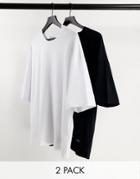 Bershka 2 Pack Oversize T-shirts In Black And Beige-multi