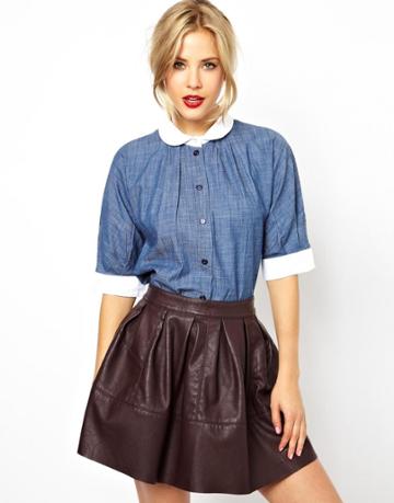 Asos Shirt With Contrast Collar In Chambray