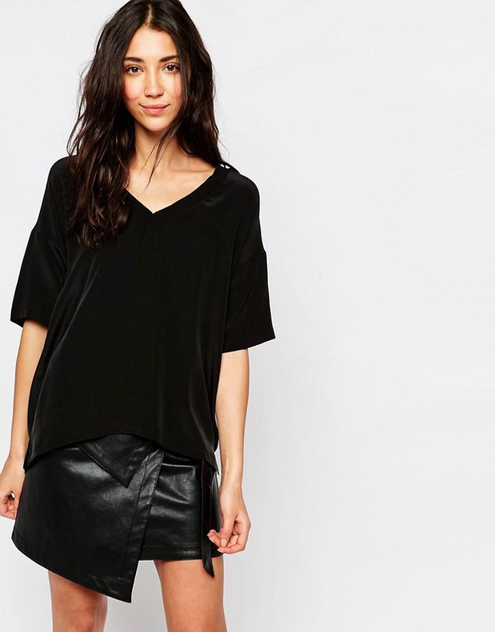 Gestuz Cassie Short Sleeve Silk Top - Black