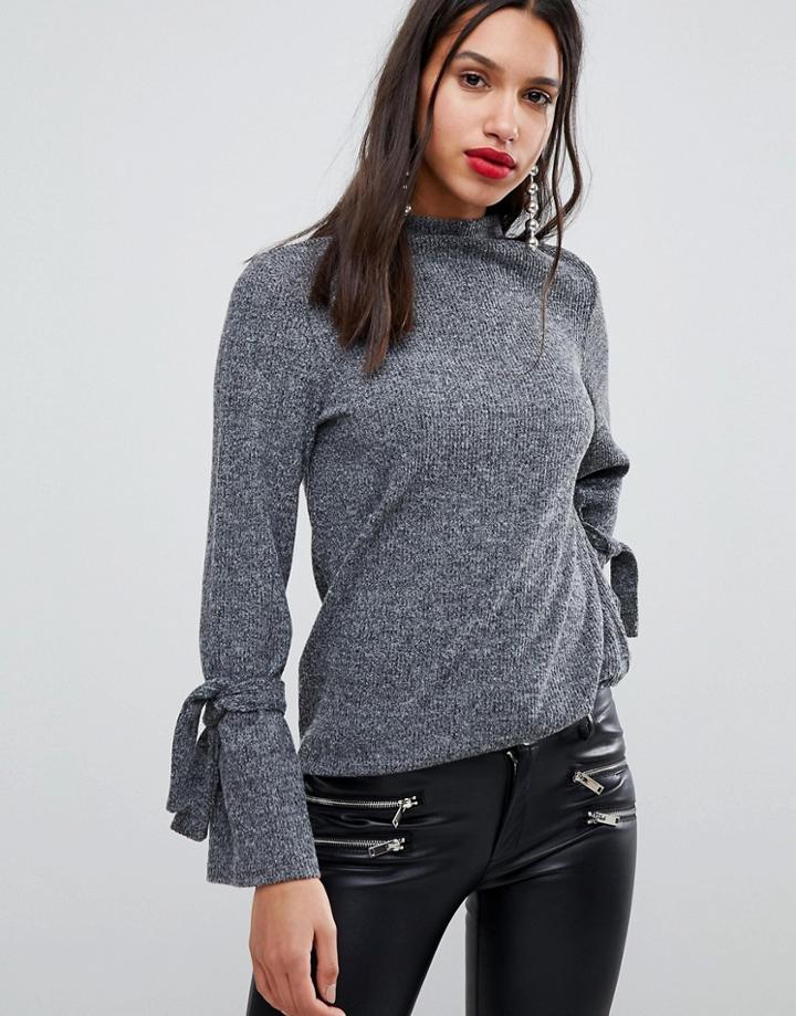 Y.a.s Tie Wrist High Neck Sweater-gray