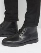 Asos Lace Up Boots In Black Leather With Military Tape Detail - Green