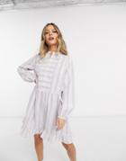Pieces Smock Dress With Notch Detail In Pastel Stripes-multi