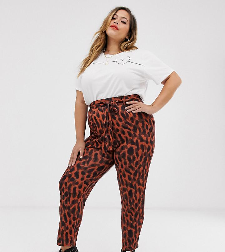 Asos Design Curve Peg Pants With Deep Waistband In Animal Print - Multi