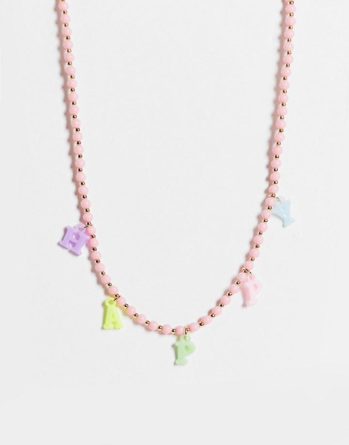 Asos Design Beaded Necklace With Plastic Happy Letters-multi
