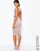 Asos Tall Embellished Waist Midi Bodycon Dress With Open Back - Nude