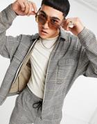 Asos Design Smart Set Jersey Coach Jacket In All Over Check-grey