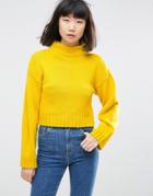 Asos Chunky Sweater In Crop With High Neck - Yellow