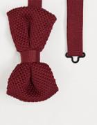 Asos Design Knitted Bow Tie In Burgundy-red