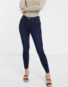 River Island High Rise Skinny Jeans In Dark Wash Blue-blues