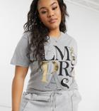 River Island Plus Paris Slogan T-shirt In Gray-white