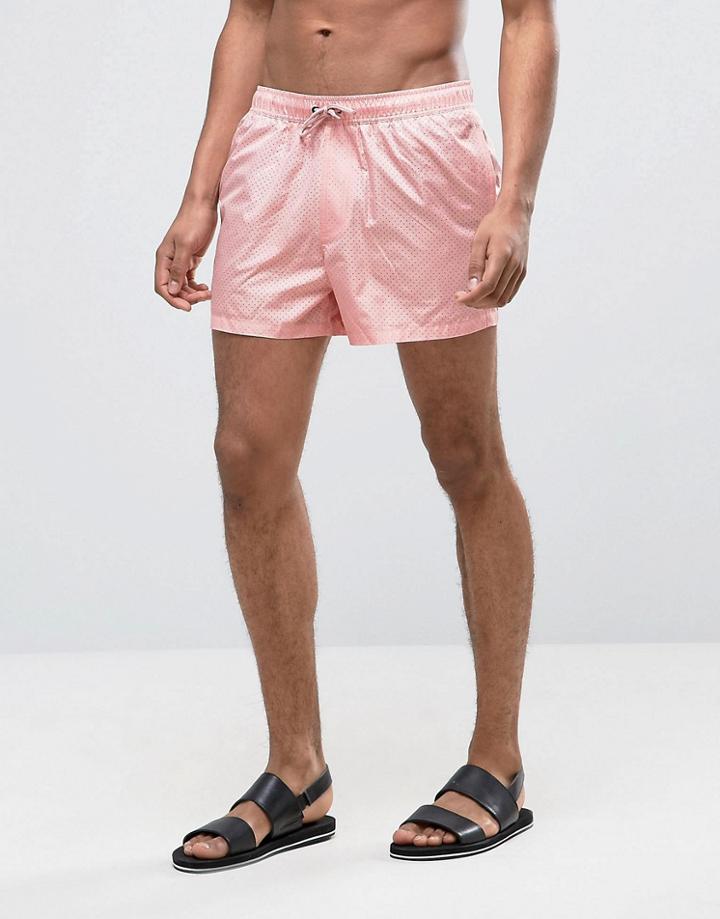 Asos Swim Shorts In Pink Wet Look Mesh In Short Length - Pink