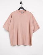 Asos Design Super Oversized T-shirt With Side Splits In Biscuit-neutral