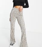 Topshop Petite Plisse Flared Pant In Leopard Print-neutral