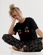 Asos Design Mix & Match Cherry Pyjama Jersey T-shirt-multi