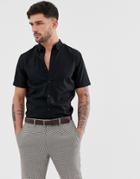 Only & Sons Short Sleeve Stretch Cotton Shirt In Black - Black