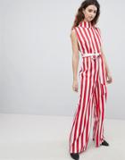 Unique 21 High Neck Wide Leg Jumpsuit In Stripe - Multi