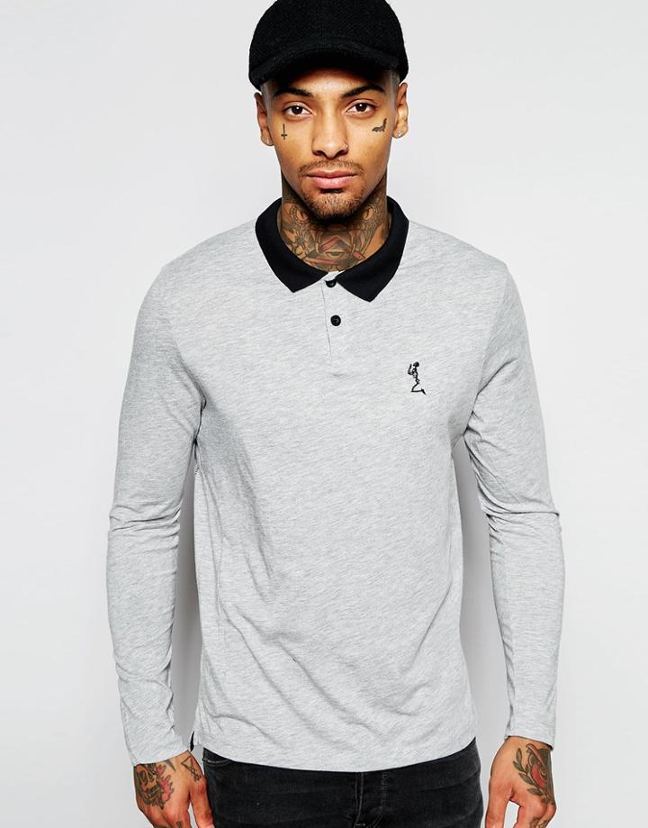 Religion Long Sleeve Jersey Polo - Light Gray Marl