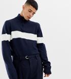 Another Influence Tall Chest Stripe Half Zip Sweater - Navy