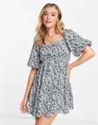 Influence Puff Sleeve Mini Dress In Ditsy Floral Print-multi