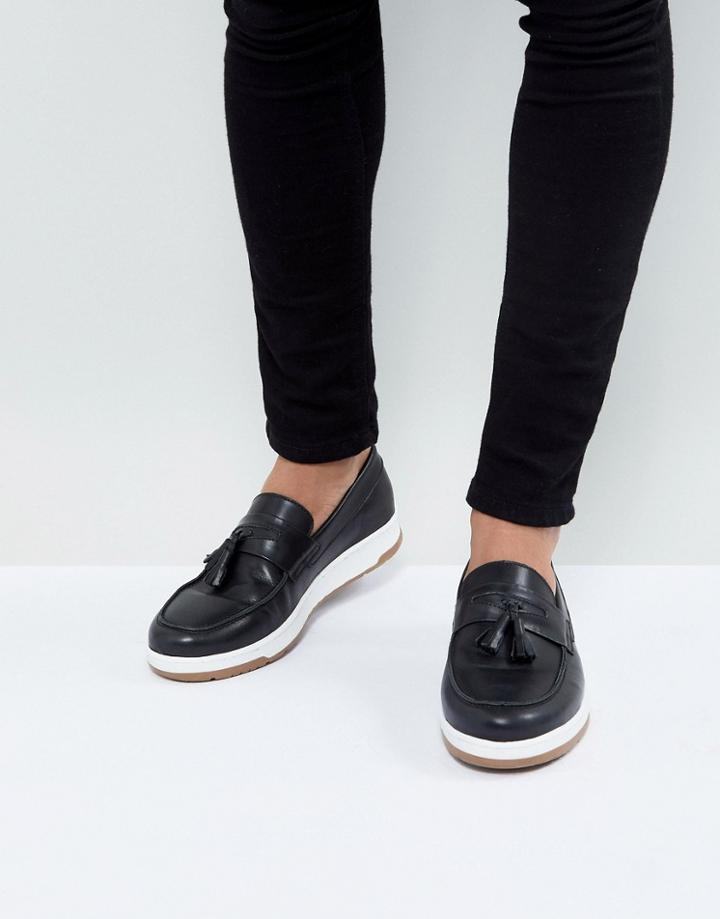 Asos Loafers In Black Leather With White Sole - Black