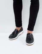 Asos Loafers In Black Leather With White Sole - Black