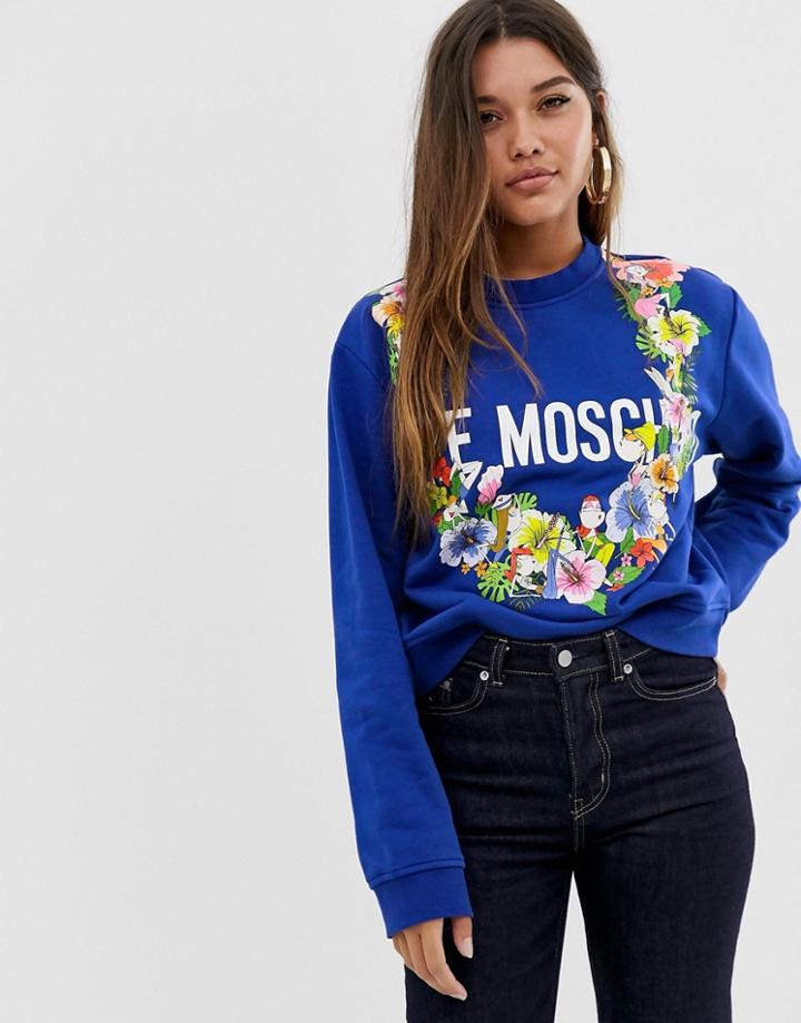 Love Moschino Tropical Floral Print Logo Sweatshirt - Blue