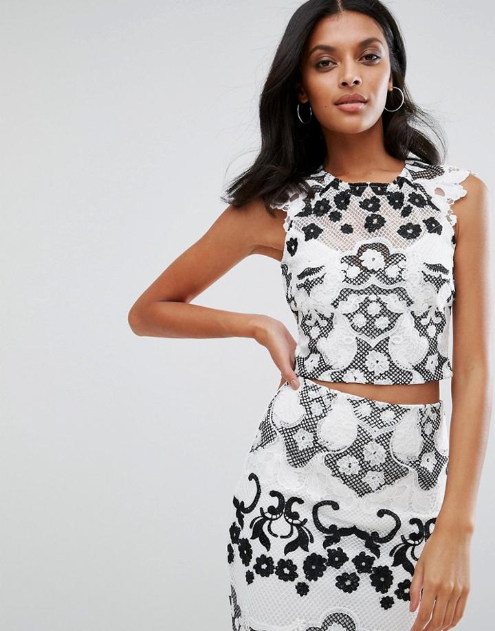 Lipsy Cropped Printed Top - White