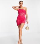 Asyou One Shoulder Lace Mini Dress In Pink