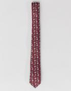 Asos Design Slim Paisley Tie In Burgundy - Red