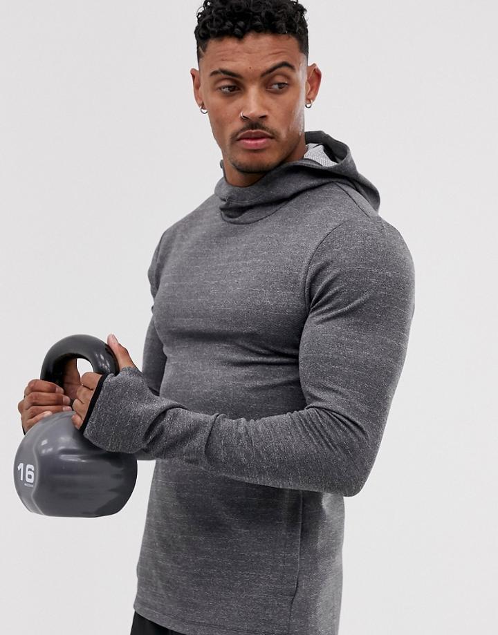 Asos 4505 Muscle Training Hoodie In Gray Marl - Gray