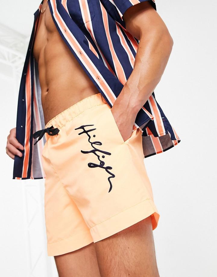 Tommy Hilfiger Swim Shorts With Side Script Logo In Orange