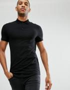 Asos Longline Muscle Polo With Curve Hem - Black