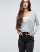 Asos Cardigan In Fine Knit With One Button - Gray