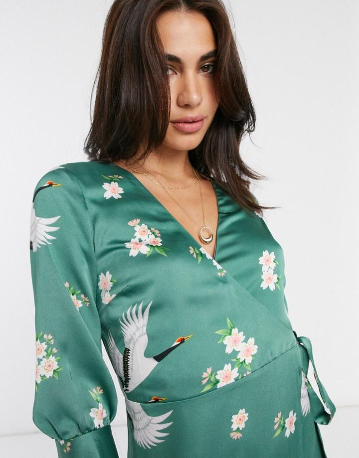 Liquorish Maxi Wrap Dress In Floral Print-green
