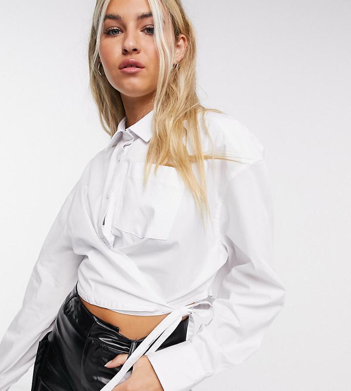 Collusion Cropped Wrap Shirt In White