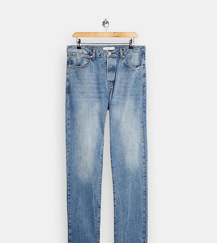 Topman Tall Straight Jeans In Light Wash-blues
