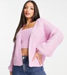 Asos Design Tall Chunky Cardigan In Waffle Stitch In Pink - Part Of A Set