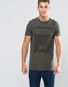 Asos Longline Muscle T-shirt With Grid Print In Khaki - Forest Night