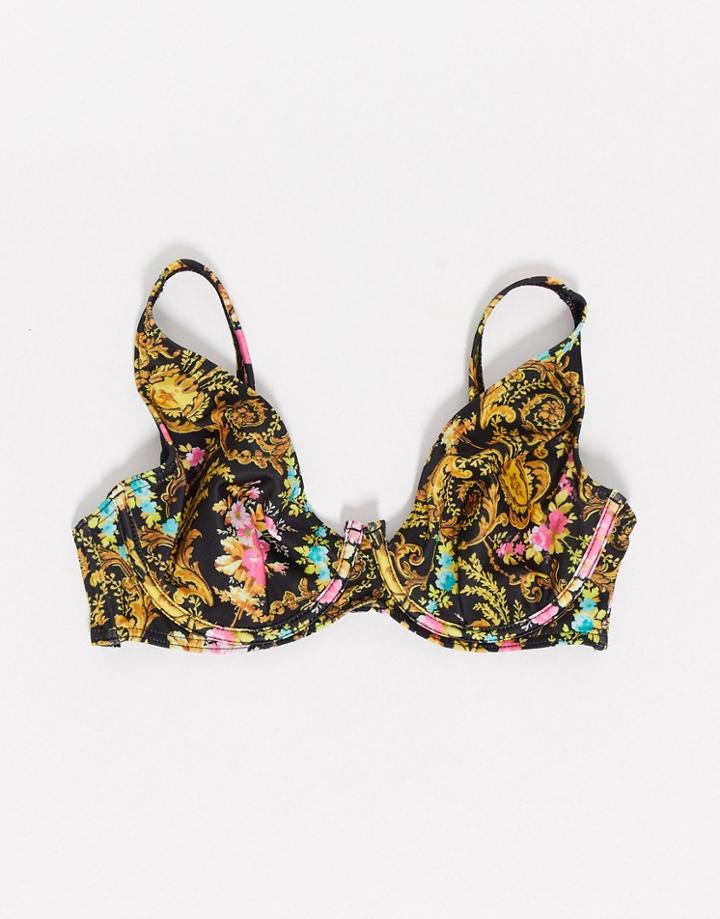 Asos Design Fuller Bust Mix And Match Step Front Underwire Bikini Top In Baroque Print Dd-g-multi