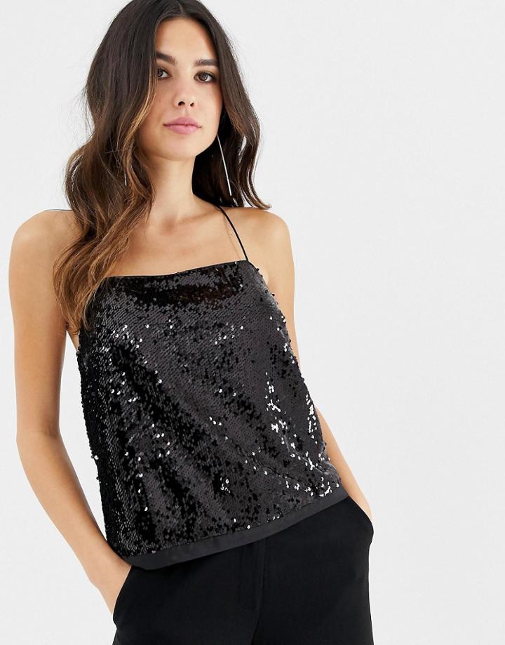 Asos Design Square Neck Sequin Cami-black
