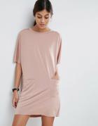 Asos Slinky T-shirt Dress With Pockets - Pink