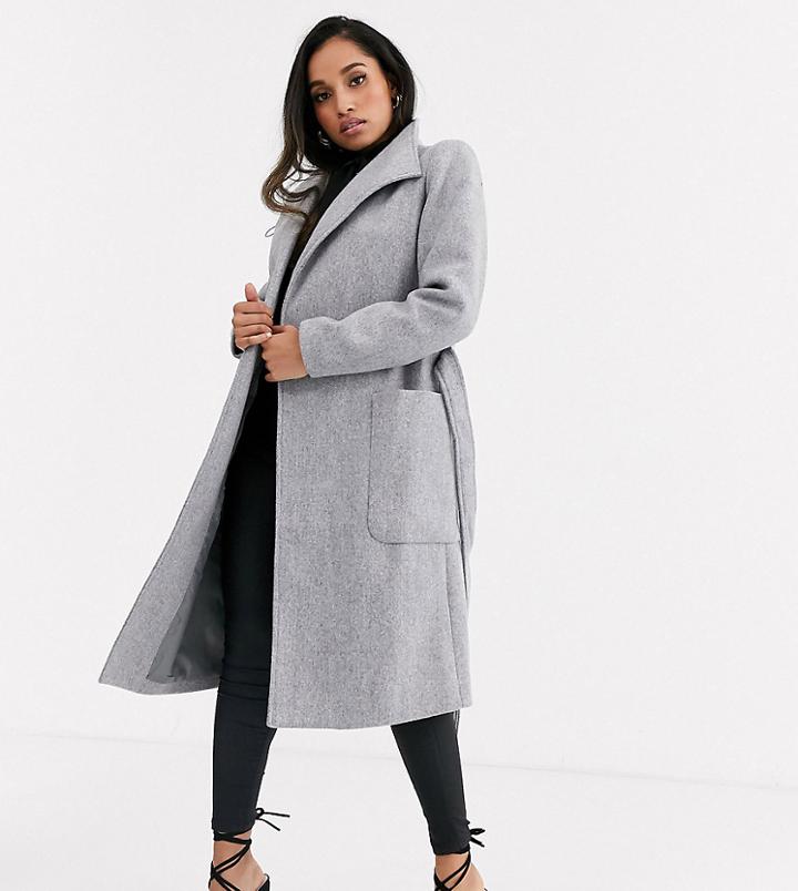 Fashion Union Petite Longline Belted Coat - Gray
