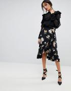 Y.a.s Floral Wrap Skirt With Ruffle Hem - Multi