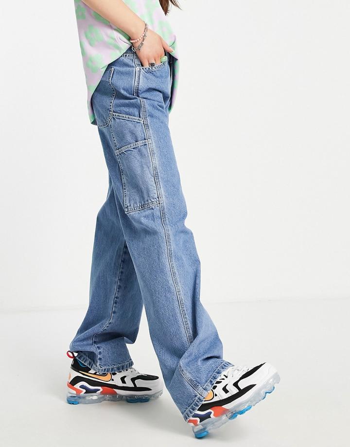 Asos Design Mid Rise Oversized 'skater' Jeans In Lightwash-blue