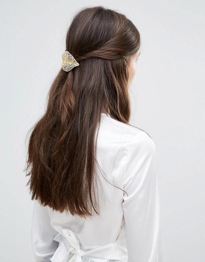 Designb Leaf Detail Hair Slide - Gold