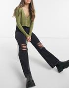 Dr Denim Echo Straight Leg Jeans With Ripped Knees In Black