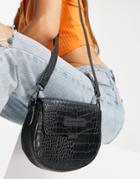 Claudia Canova Half Moon Cross Body Bag In Black Croc