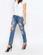 Only Cropped Slim Jean With Rips And Raw Hem - Medium Blue Denim