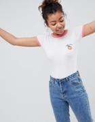 Brave Soul Life's A Peach T Shirt With Contrast Binding - White